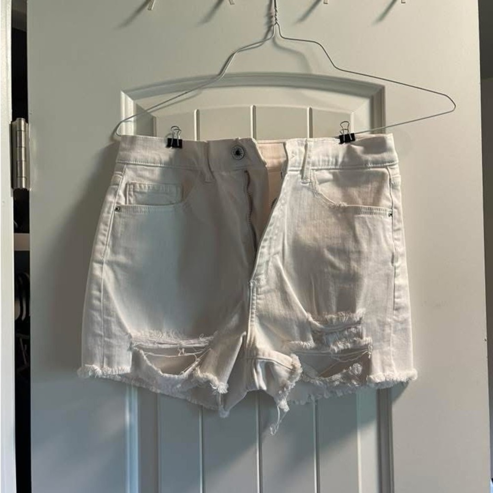 Sneak Peek White Jean Shorts Distressed Mid-Rise